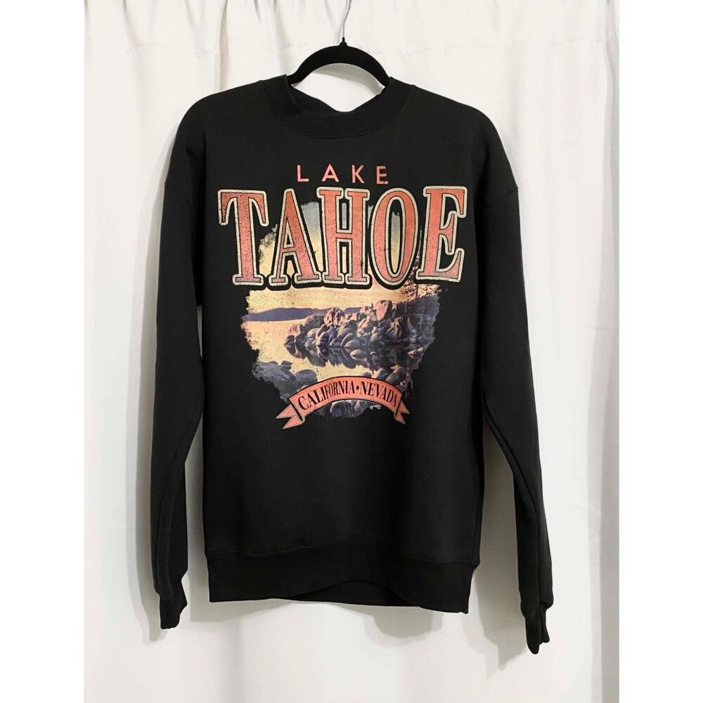 State of Mine Lake Tahoe Sunset Crewneck Sweatshirt Black Size Small NWT